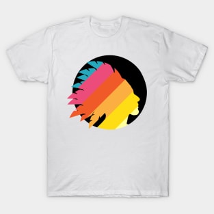 Colorful North American Native silhouette with feather headdress T-Shirt